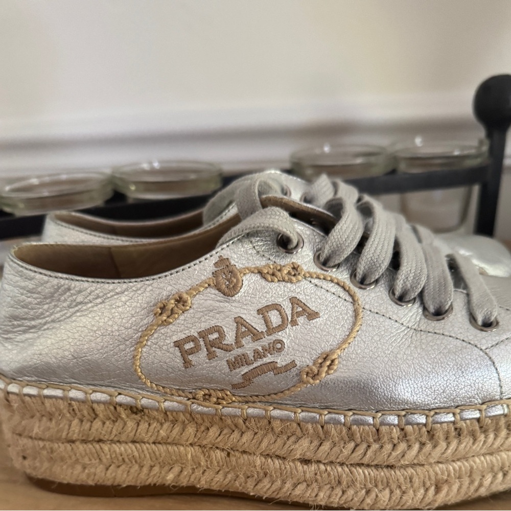 Pristine Condition Prada Metallic Silver Platform… - image 6